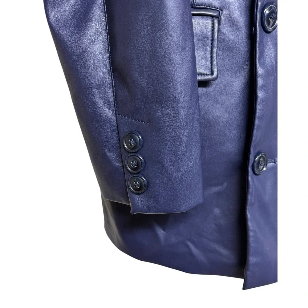 7 For All Mankind Faux Leather Double Breasted Blazer Navy‎ Blue Women's Medium